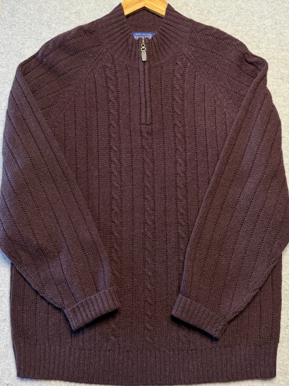 Pendleton Men’s Large Dark Burgundy 100% Shetland Wool 1/4 Zip Sweater